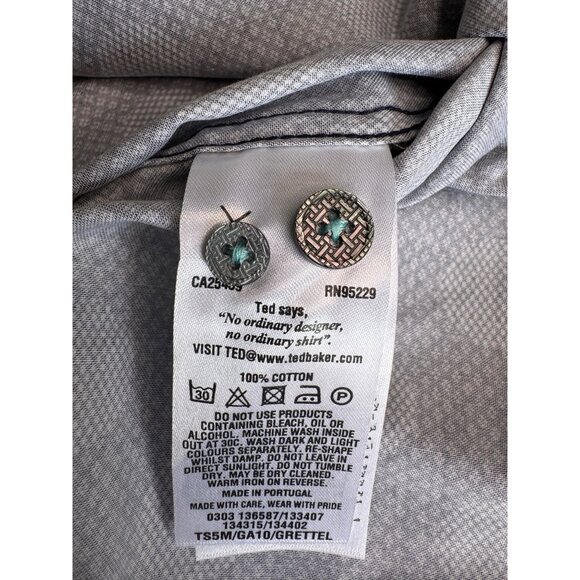 Ted Baker London Navy Large Spot Print Shirt SZ 4/L Long Sleeve Button-Up Flip C - Picture 7 of 10